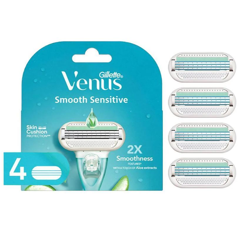 Gillette Venus Smooth Razor Blades - With Aloe Vera Extracts, For Women, 4 pcs
