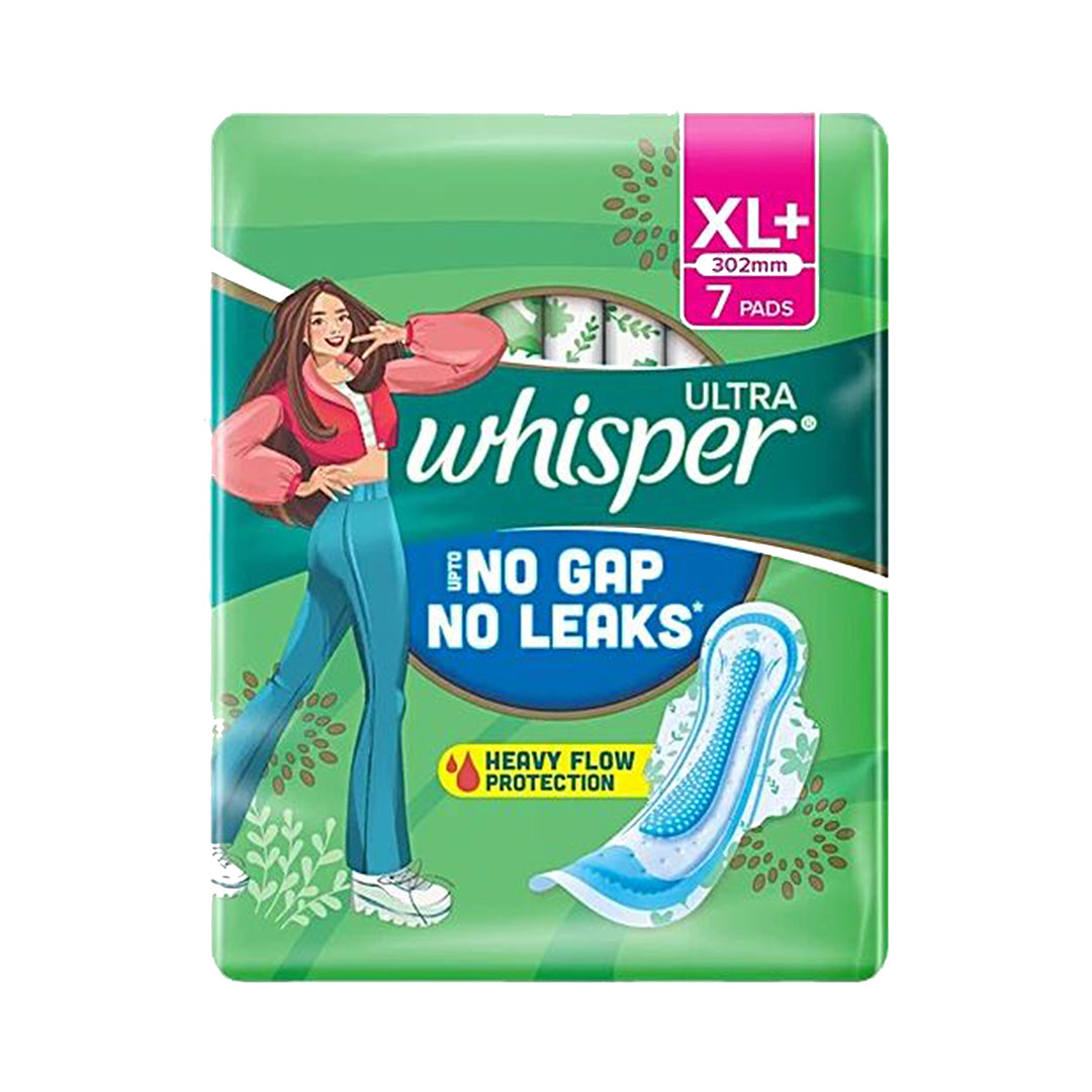 Whisper Ultra Up To No Gap No Leaks Sanitary Pads, XL+, 7 pcs