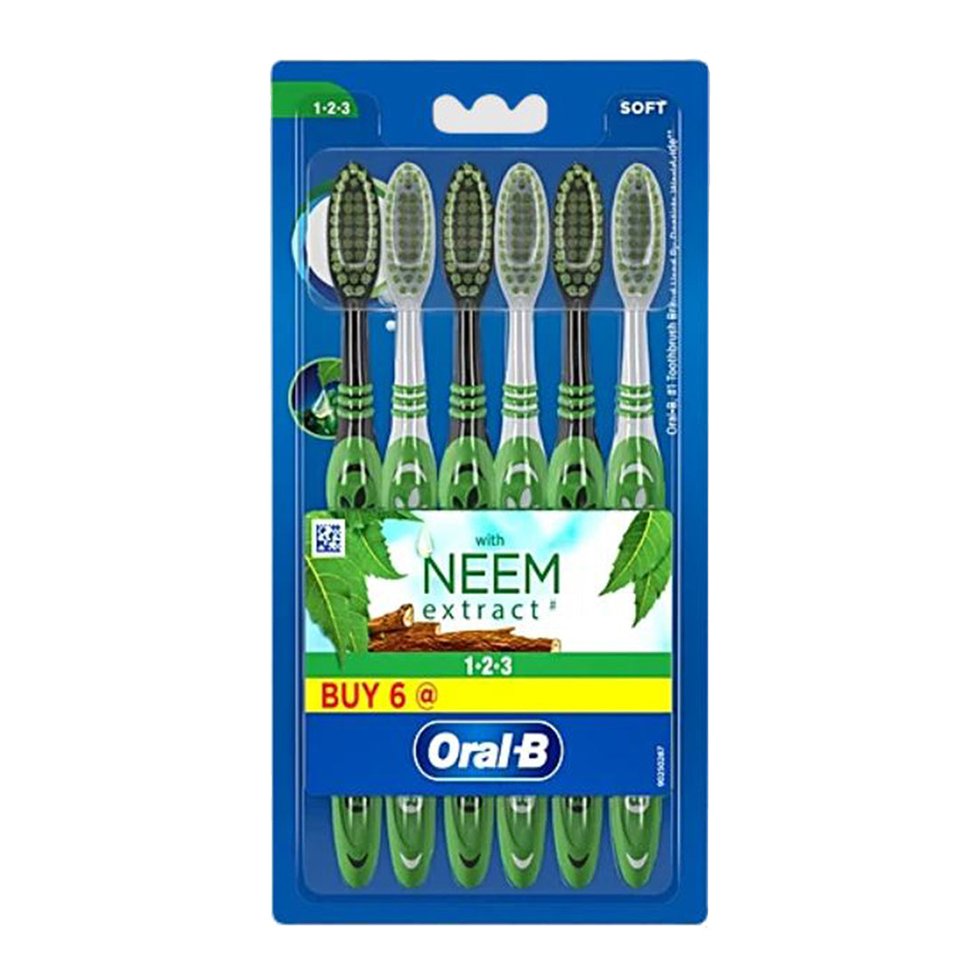 Oral-B Toothbrushes - Soft bristles, With Neem Extract, Gentle On Gums, 6 pcs