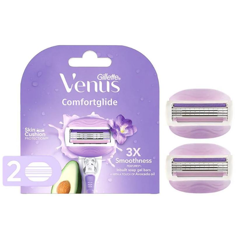 Gillette Venus Breeze Hair Removal Razor Blade/Refill - Gel Bar With Avocado Oils & Freecia Scent, 2 pcs