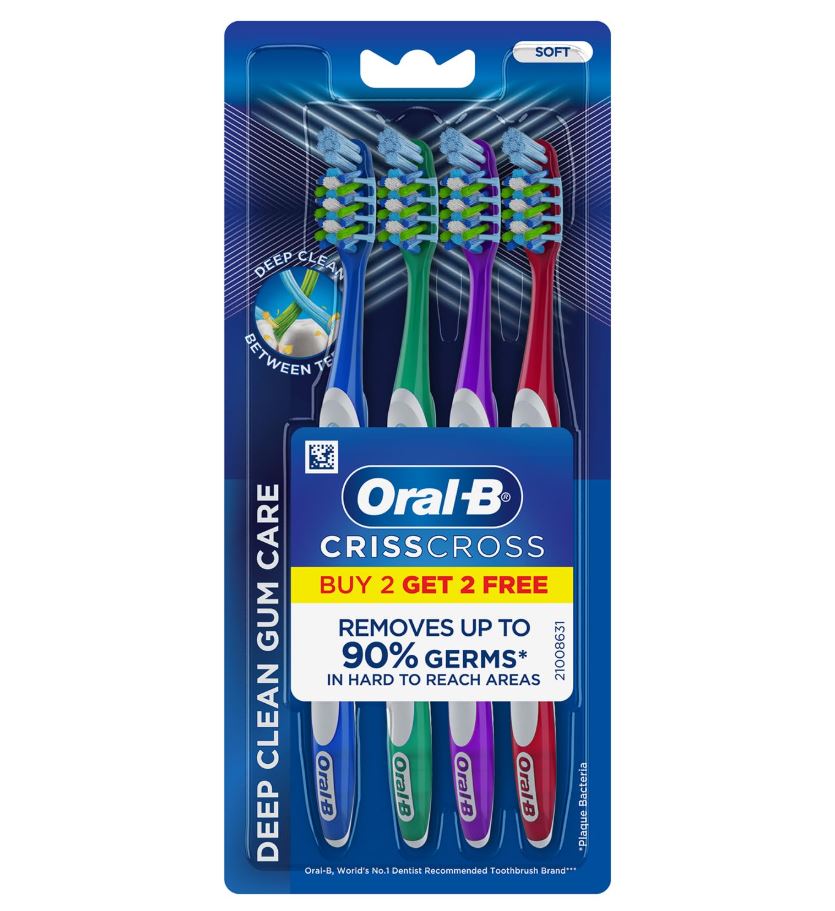 Oral-B Criss Cross Soft Toothbrush, Buy 2 Get 2 Free