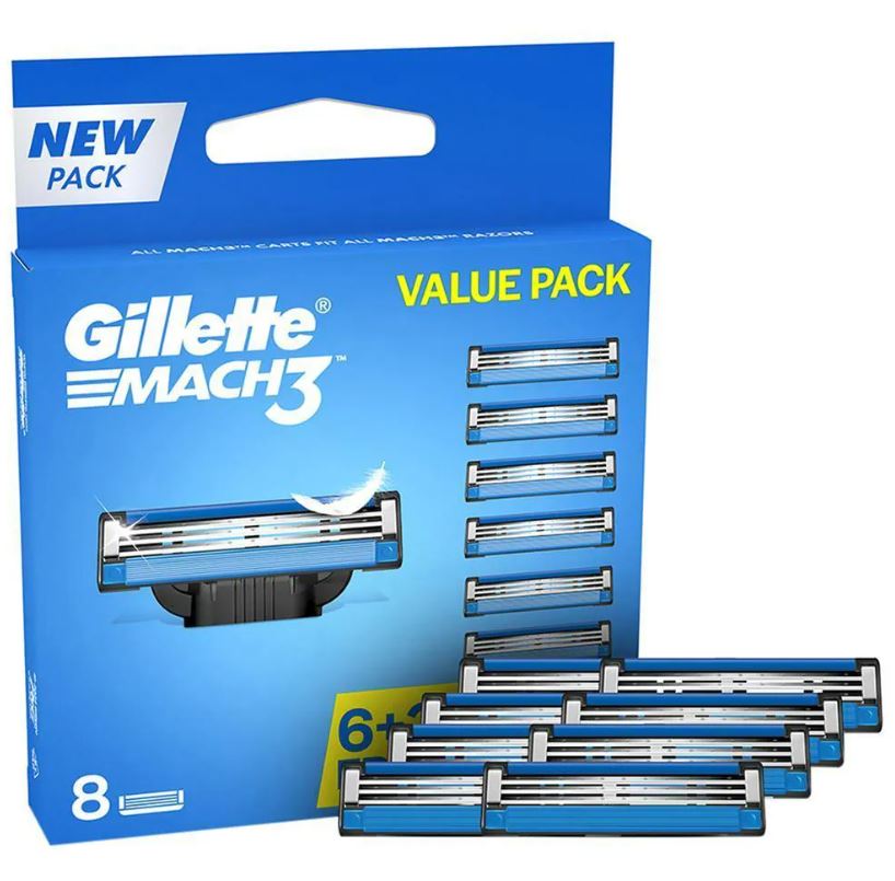 Gillette Mach 3 - Manual Shaving Razor Blades Cartridge, 8 pcs