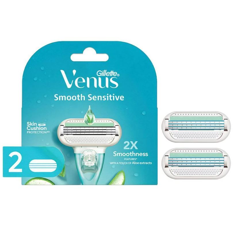 Gillette Venus Smooth Razor Blades - With Aloe Vera Extracts, For Women, 2 pcs