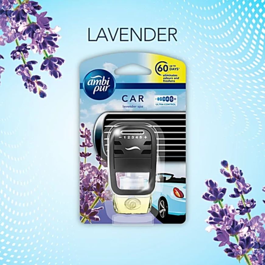 Ambipur Car Freshener - Lavender Starter Kit, 7.5 ml