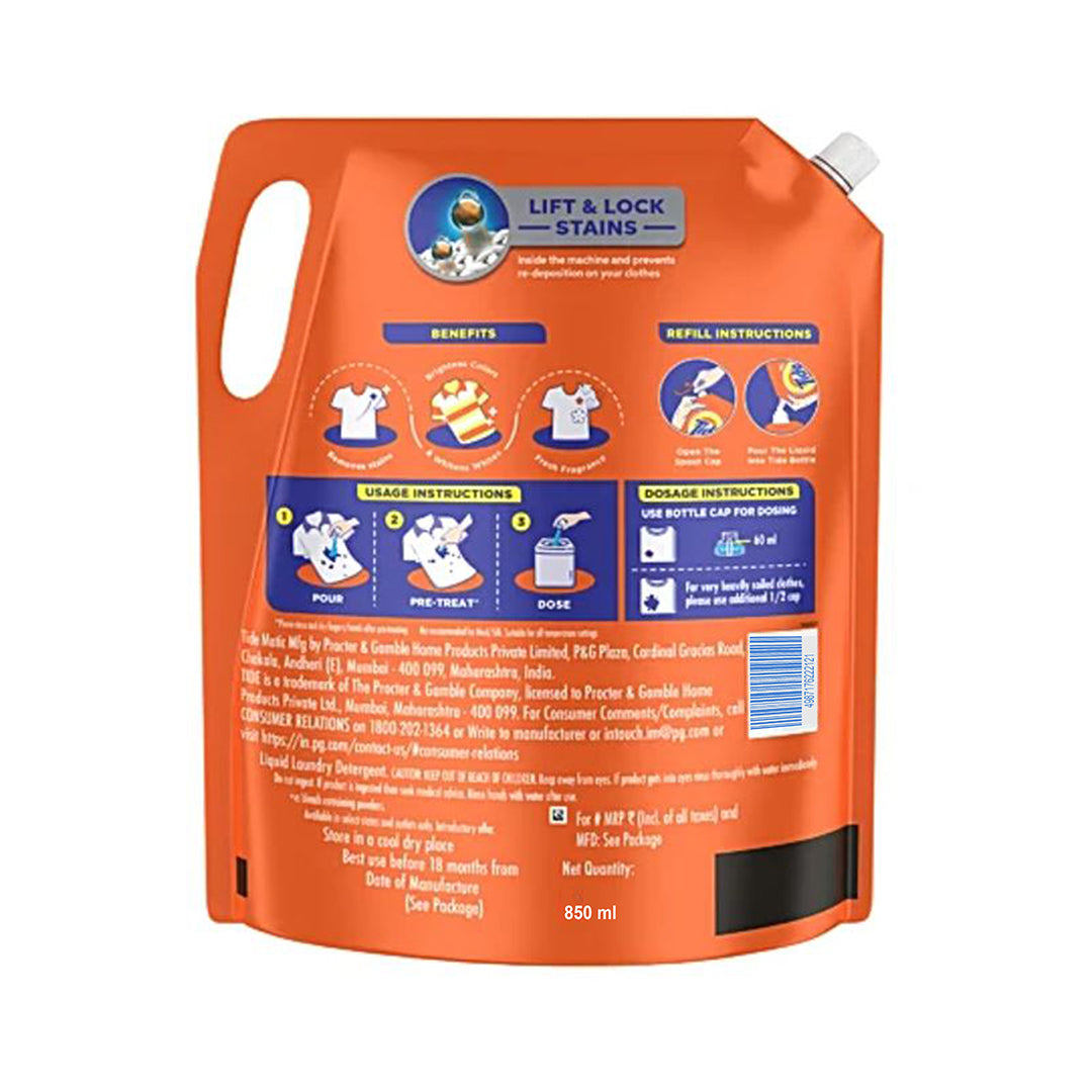 Tide Matic Liquid Detergent Top Load - Stain Removal In Washing Machine, 850 ml