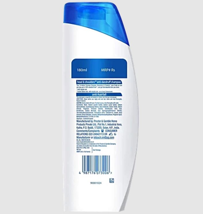 Head & Shoulders Anti-Hairfall Anti-Dandruff Shampoo, 180 ml