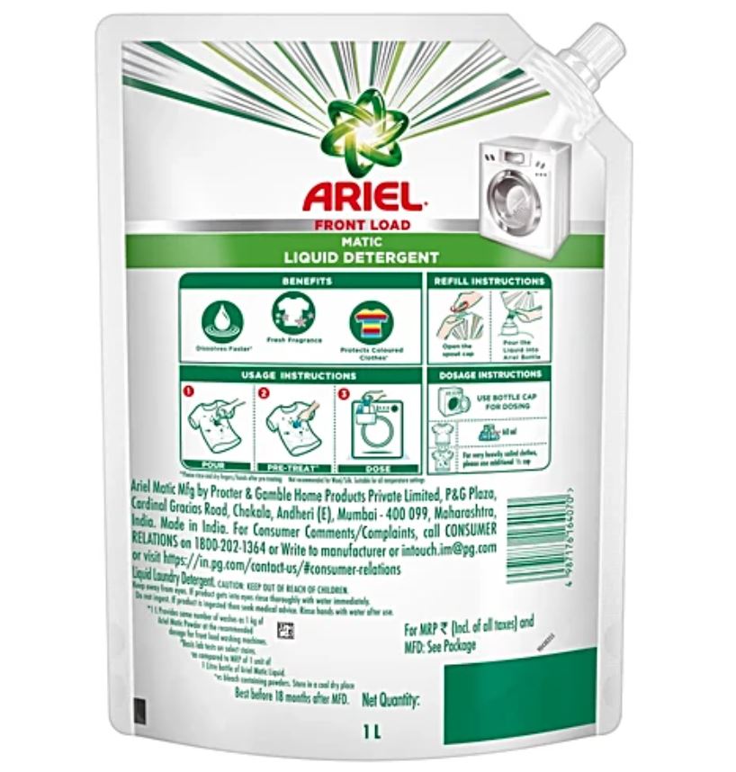Ariel Liquid Detergent Front Load - Stain Removal In Washing Machine, 1 l