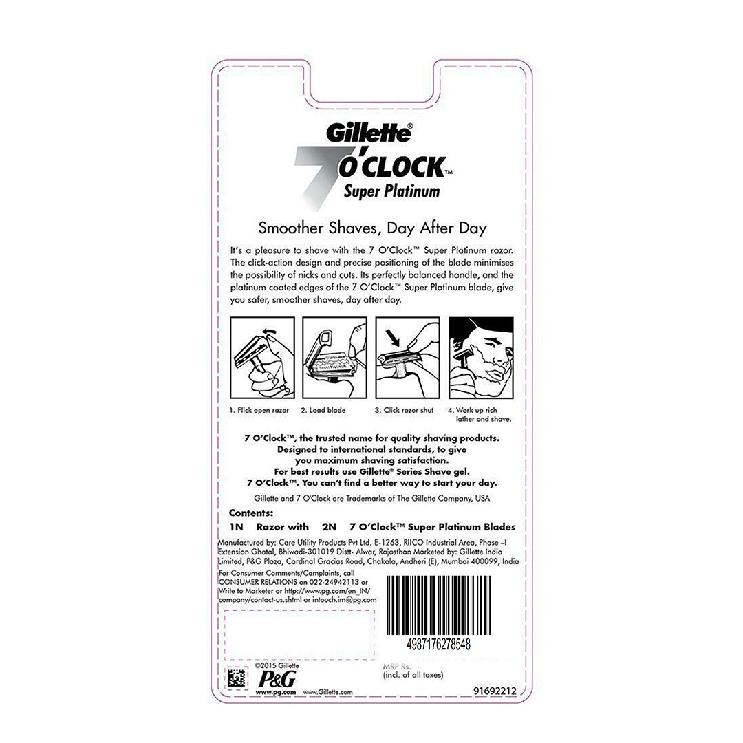 Gillette 7 O Clock Razor and Blades - Super Platinum, 1 pc