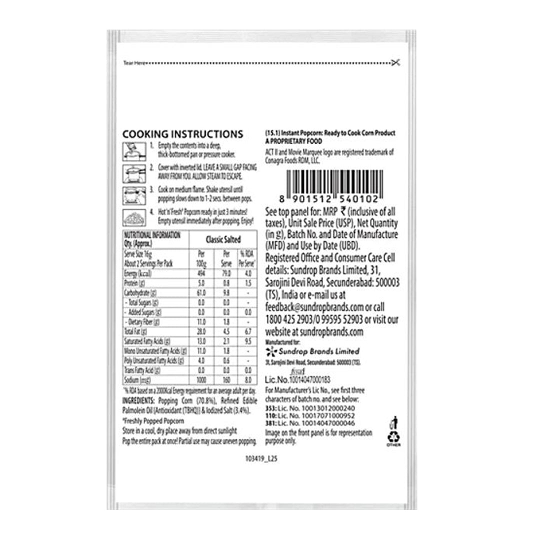 ACT II Classic Salted Instant Popcorn, 40 g