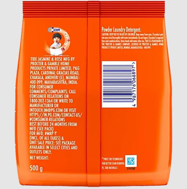 Tide Plus Detergent Washing Powder - Jasmine & Rose, 500 g