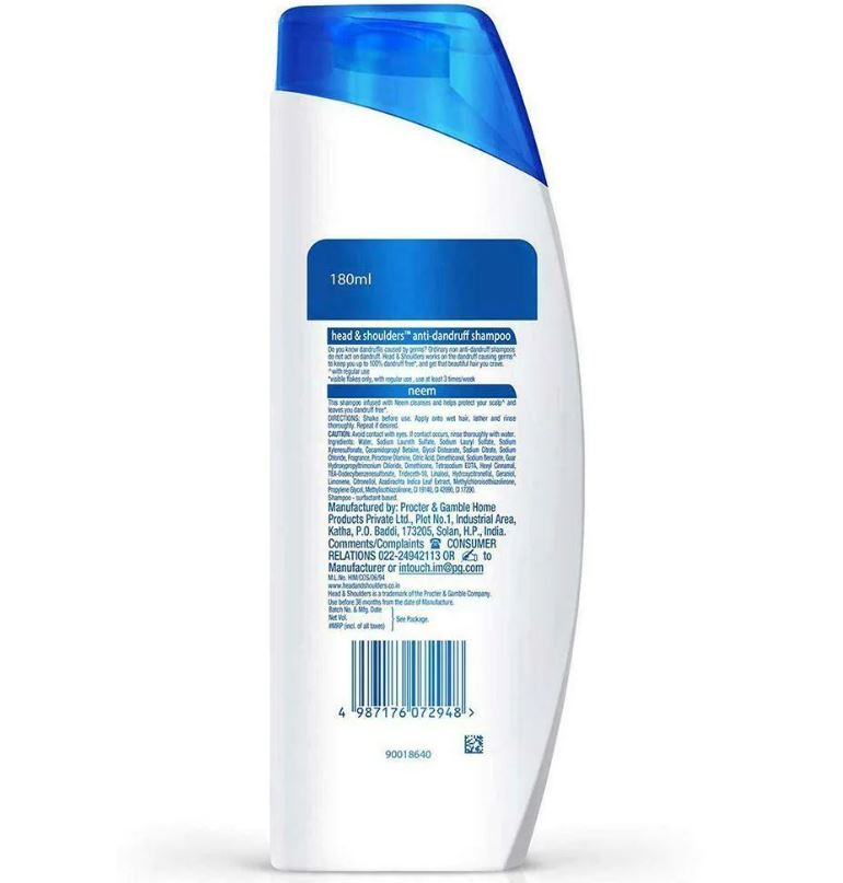 Head & Shoulders Anti-Dandruff Shampoo - Neem, Cleanses & Help Protect Scalp, Upto 100% Dandruff Free, 180 ml