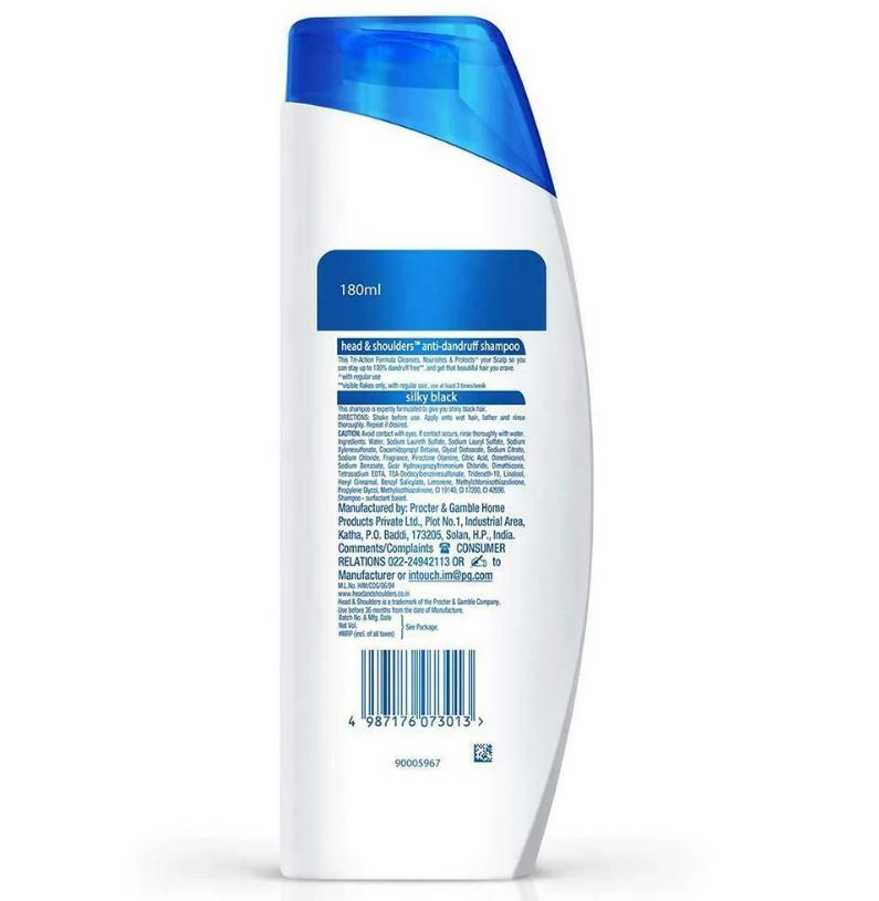 Head & Shoulders Silky Black Anti-Dandruff Shampoo - Leaves Hair Shiny & Radiant, Upto 100% Dandruff Free, 180 ml