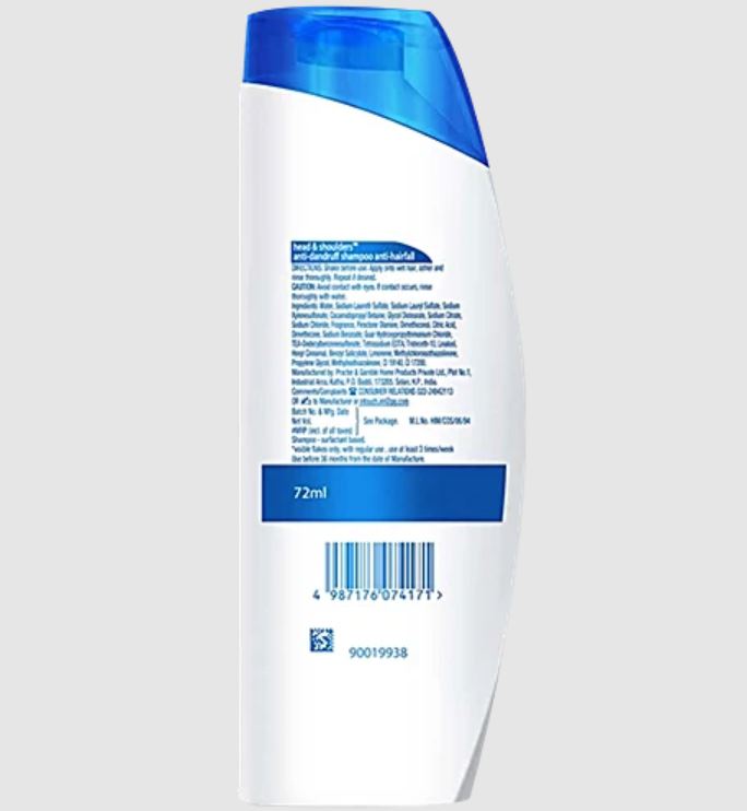 Head & Shoulders Anti-Hairfall Anti-Dandruff Shampoo, 72 ml