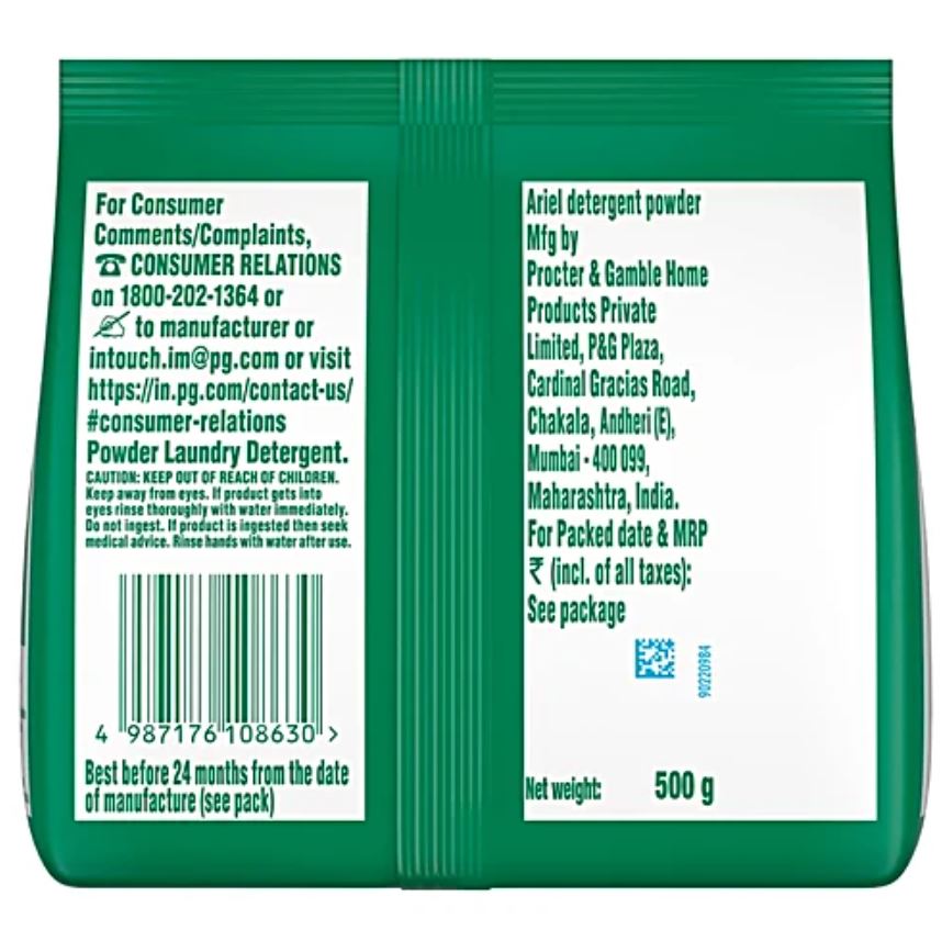 Ariel Complete Detergent Powder - Removes 100 Tough Stains, 500 g