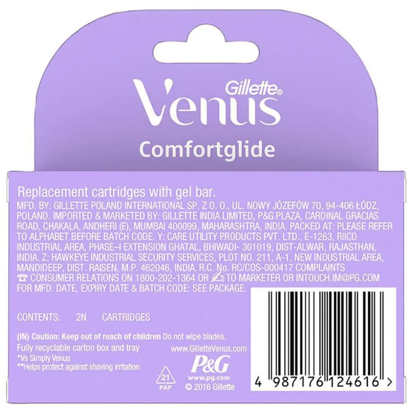 Gillette Venus Breeze Hair Removal Razor Blade/Refill - Gel Bar With Avocado Oils & Freecia Scent, 2 pcs