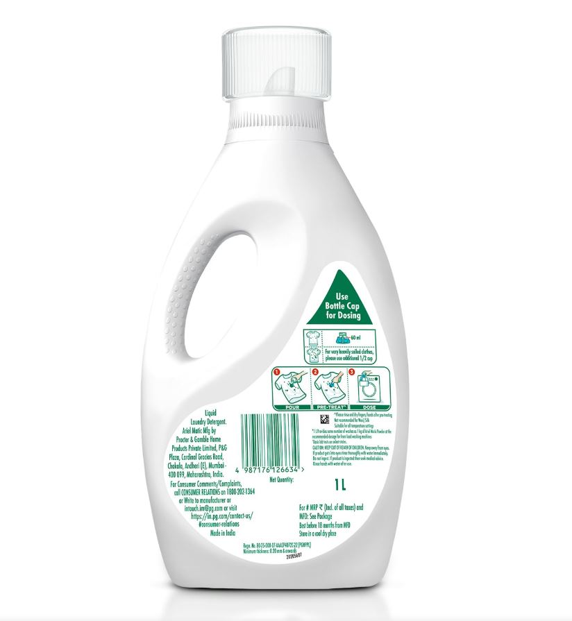 Ariel Liquid Detergent Front Load - Stain Removal In Washing Machine, 1 l Bottel