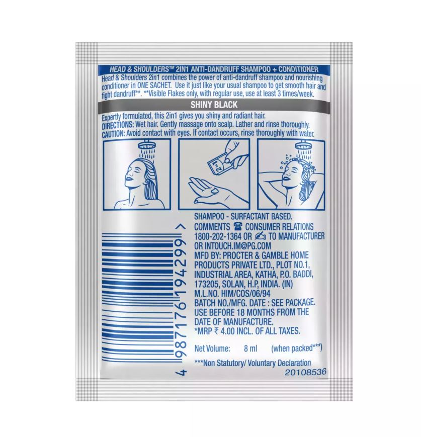 Head & Shoulders Silky Black Anti-Dandruff Shampoo - Leaves Hair Shiny & Radiant, Upto 100% Dandruff Free, 8 ml