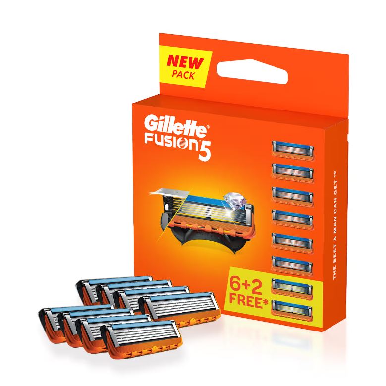 Gillette Fusion 5 Manual Shaving Blades for men, (Pack of 8 Cartridges)