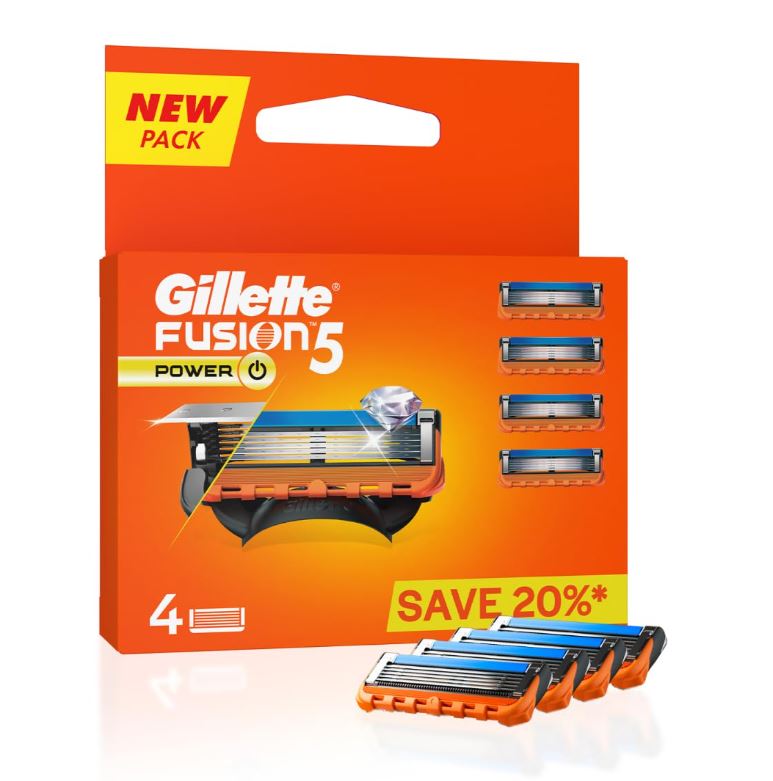 Gillette Fusion 5 Power Razor Cartridges - For Men, (Pack of 4 Cartridges)