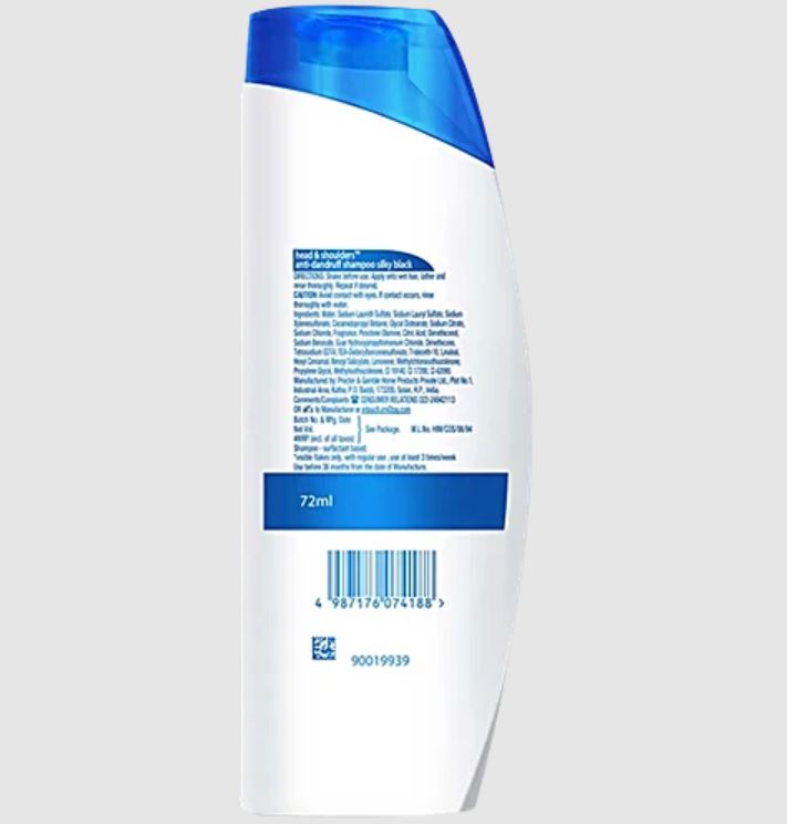 Head & Shoulders Silky Black Anti-Dandruff Shampoo - Leaves Hair Shiny & Radiant, Upto 100% Dandruff Free, 72 ml