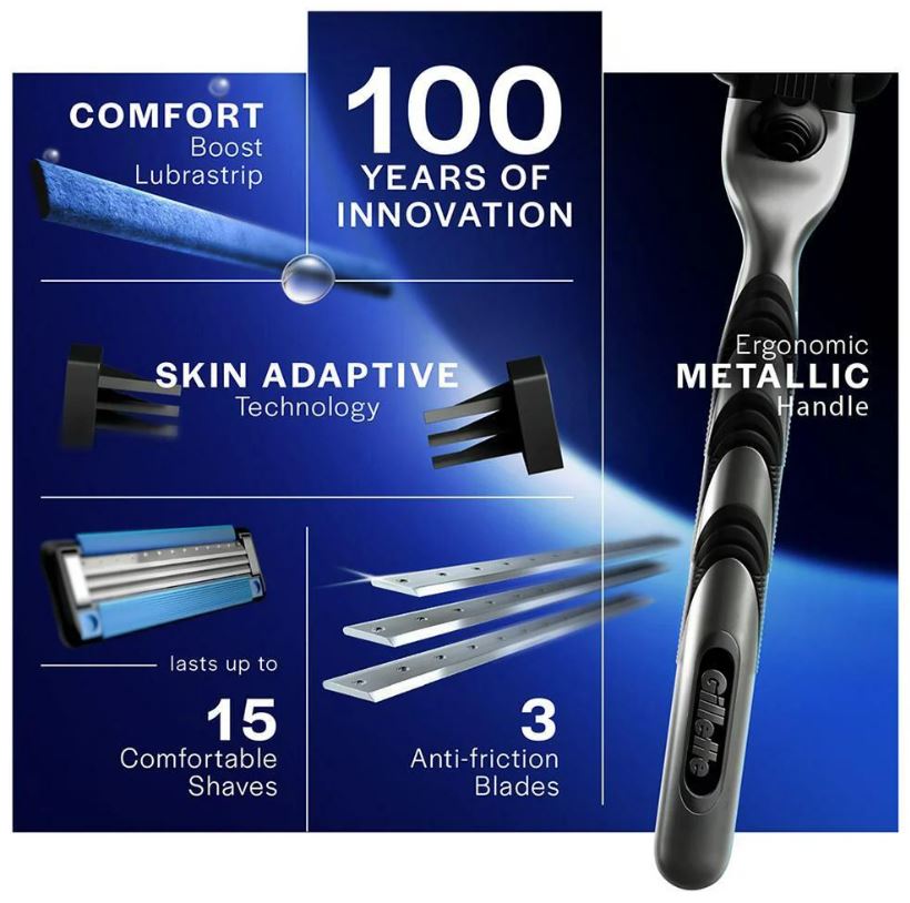 Gillette Mach 3 - Manual Shaving Razor Blades Cartridge, 8 pcs
