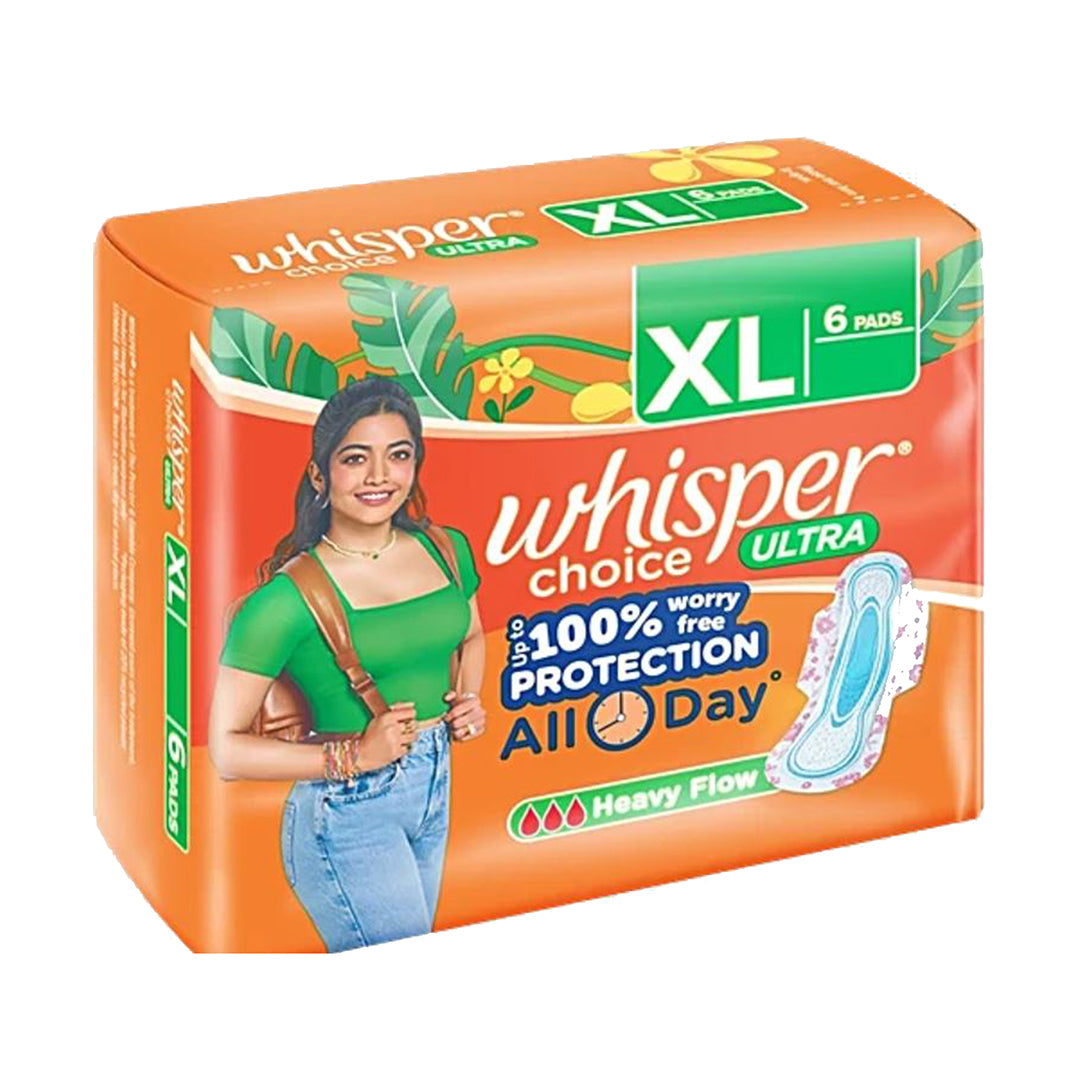 Whisper Choice Ultra Sanitary Pads - XL, 6 pcs