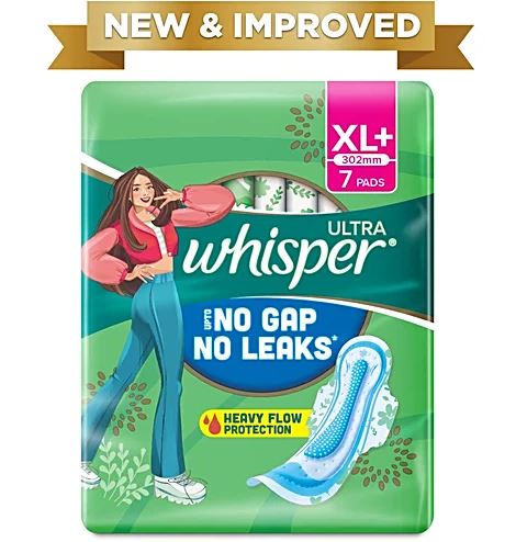 Whisper Ultra Up To No Gap No Leaks Sanitary Pads, XL+, 7 pcs