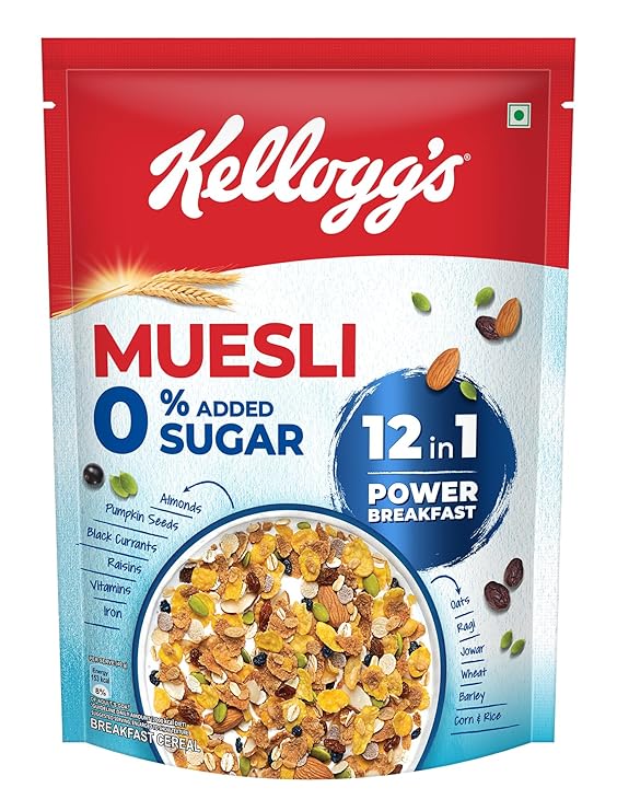 Kellogg's Muesli 0% Added Sugar - 12 In 1 Power Breakfast, 500 g