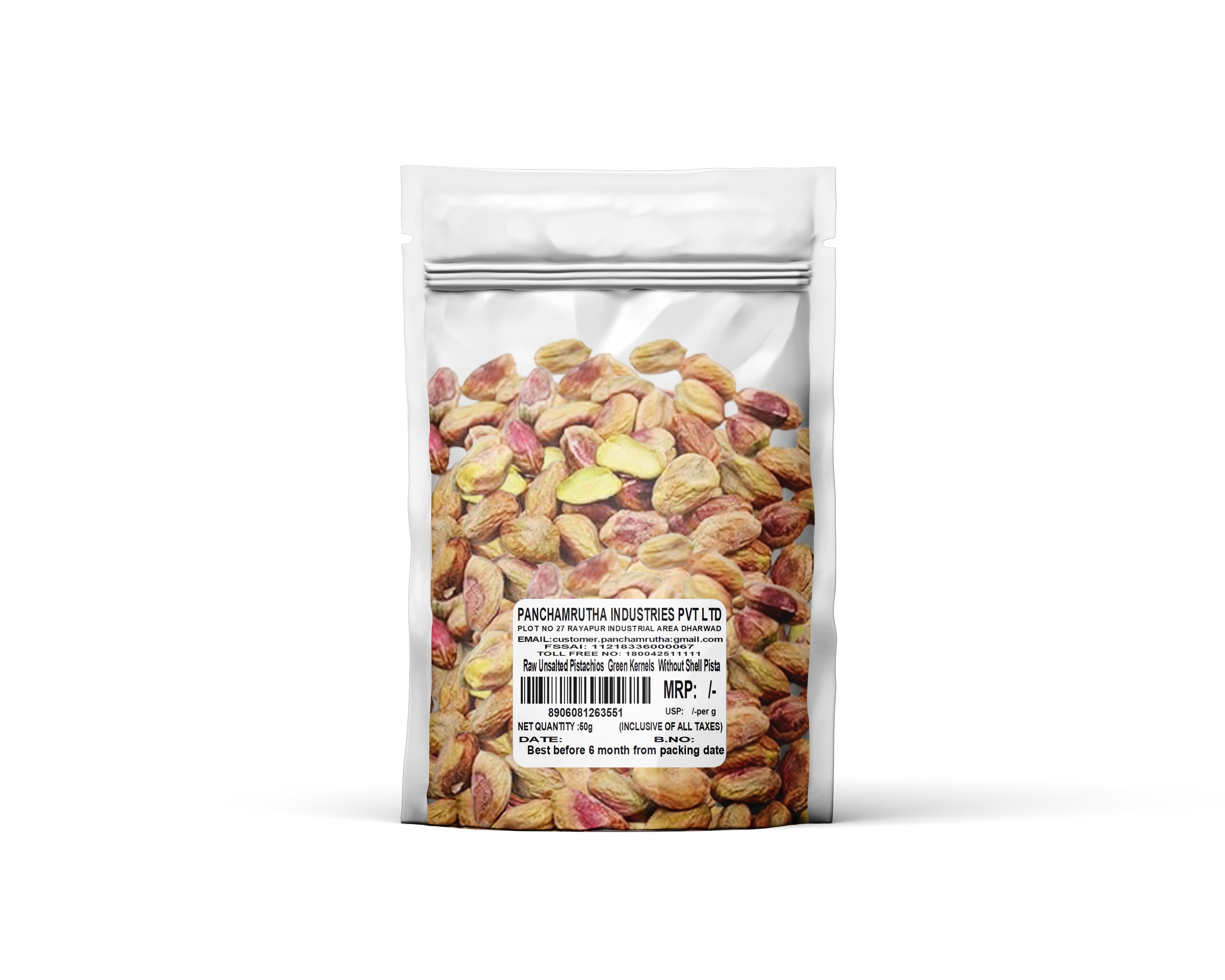 Panchamrutha Raw Unsalted Pistachios | Green Kernels | Without Shell Pista 50 g