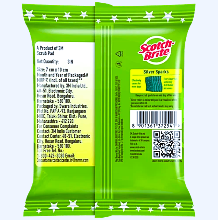 Scotch Brite Silver Sparks Scrub Pad, 3 pcs