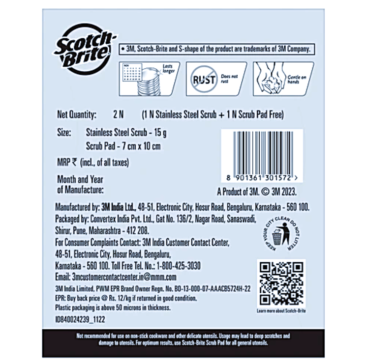 Scotch Brite Scotch-Brite Steel and Scrubber Combo, 2 pcs (1 pc Steel and 1 pc Silver)