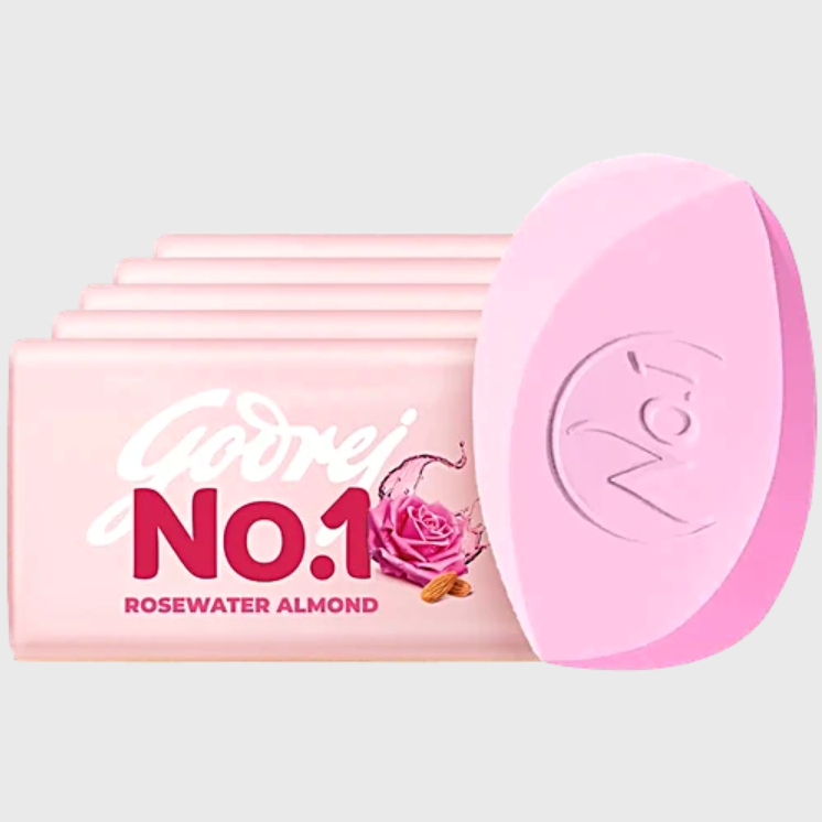Godrej No.1 Rosewater & Almond Bathing Soap, With Natural Oils, 100 g (Pack of 5)