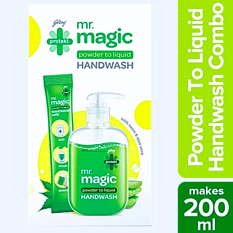 Godrej Protekt Mr.Magic Powder to Liquid Handwash - Neem & Aloe Vera, Protection Against Germs, 9 g