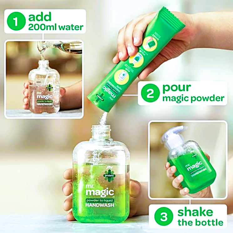 Godrej Protekt Mr.Magic Powder to Liquid Handwash - Neem & Aloe Vera, Protection Against Germs, 9 g