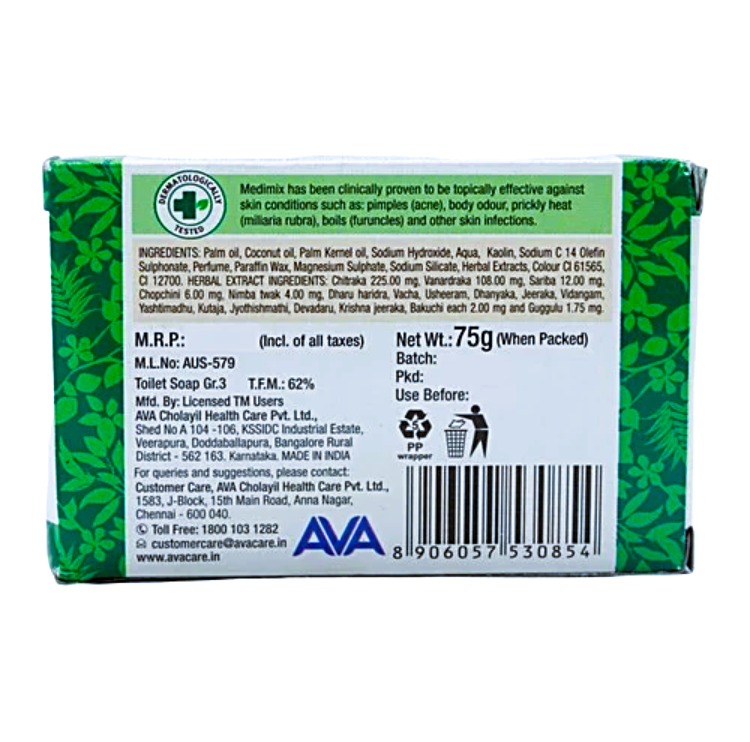 Medimix Ayurvedic Ayurvedic Bathing Soap with 18 Herbs, Effective for Skin Problems, Handmade, 75 g Carton