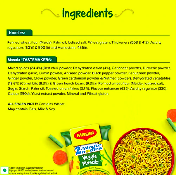 Maggi 2-Minute Instant Noodles - Veggie Masala, 62 g Pouch