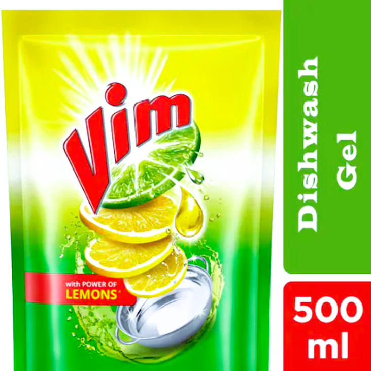 Vim Lemon Dishwash Liquid Gel 500 ml pouch