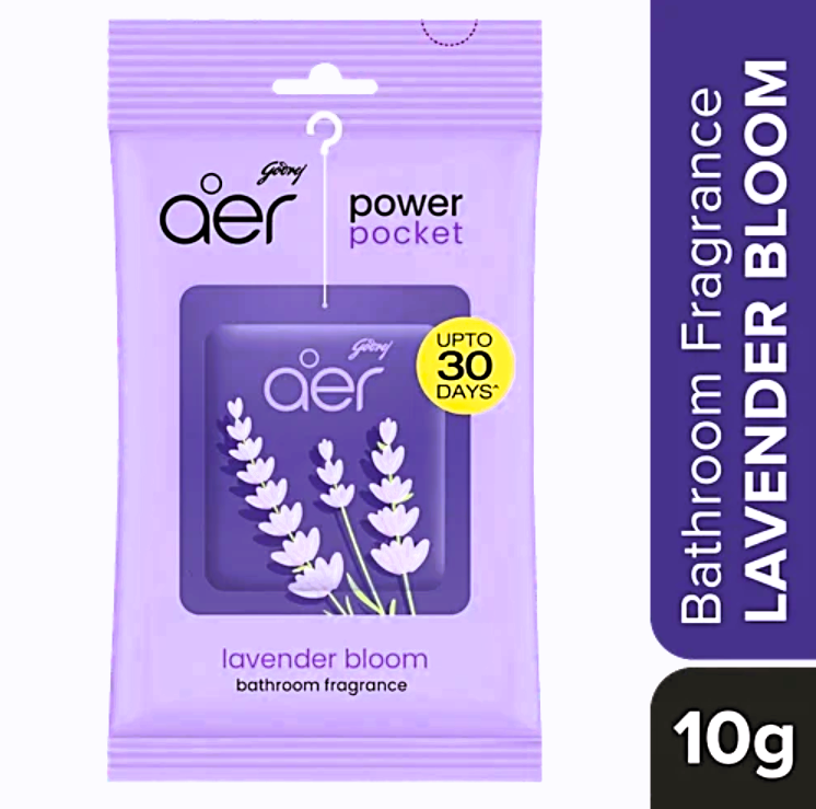 Godrej Aer Power Pocket - Long Lasting Bathroom Fragrance, Lavender Bloom , 10 g