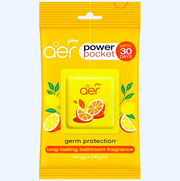 Godrej Aer Power Pocket - Long Lasting Bathroom Fragrance, Lemon Tangy Delight , 10 g