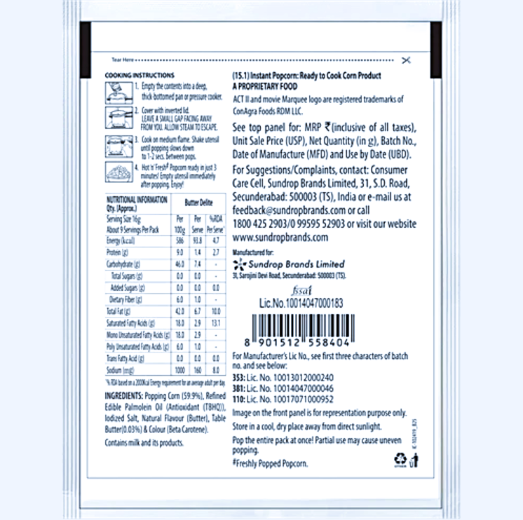 ACT II Butter Delite Flavour Instant Popcorn, 150 g (Buy 2 Get 1 Free)