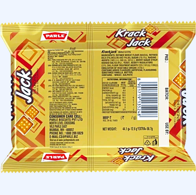 Parle KrackJack Original Sweet & Salty Cracker Biscuit, 56.7 g