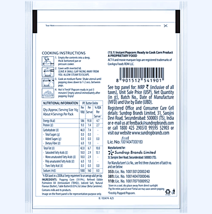 ACT II Butter Delite Instant Popcorn, 70 g