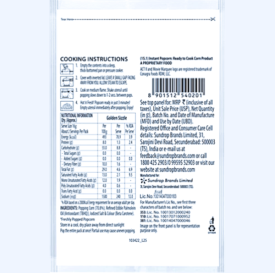 ACT II Golden Sizzle Classic Salted Instant Popcorn, 30 g