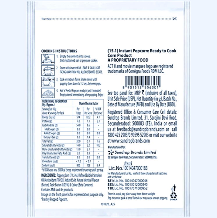 ACT II Movie Theatre Butter Instant Popcorn, 70 g