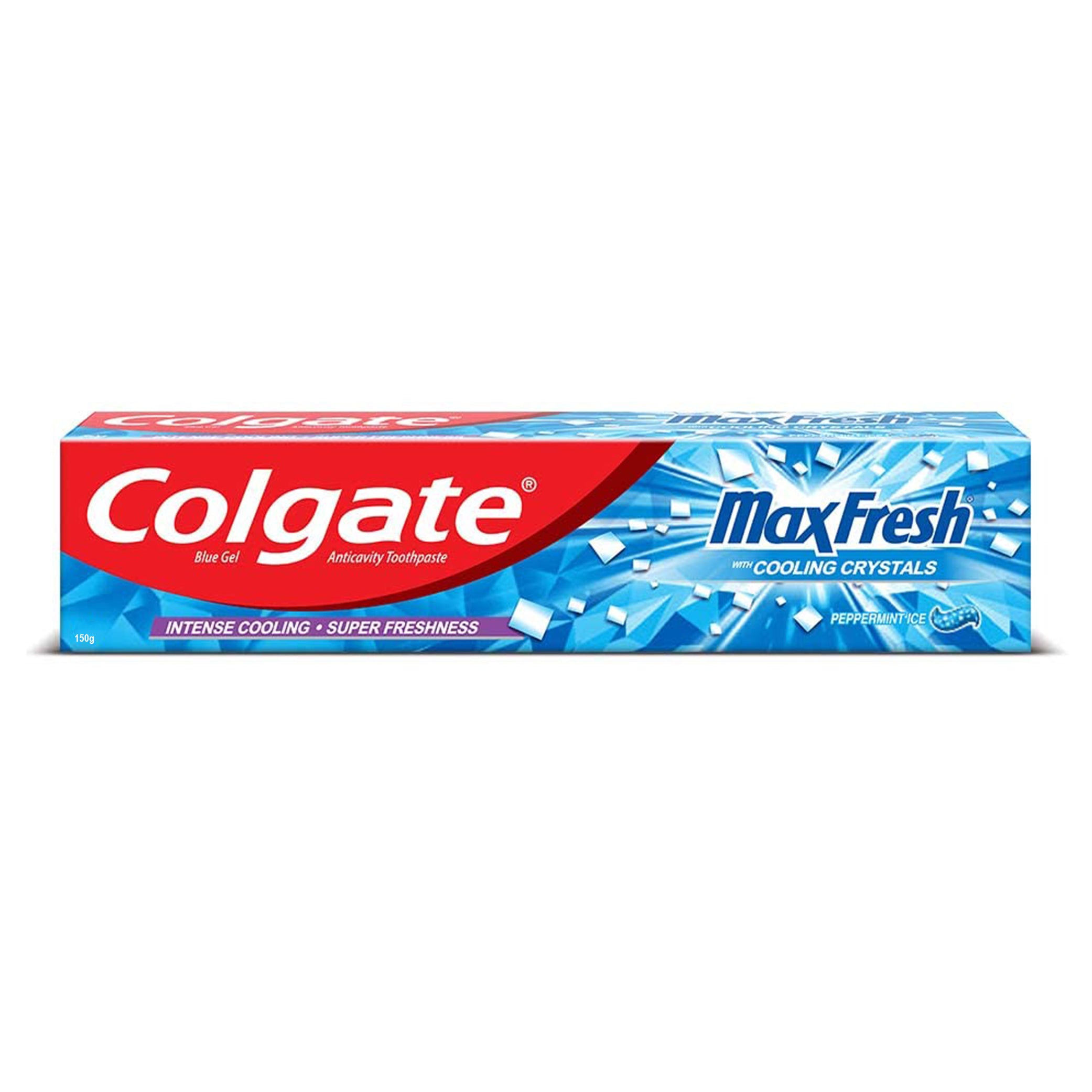 Colgate MaxFresh Breath Freshner Cavity Protection Toothpaste, 150g, Peppermint Ice, Blue Gel Paste with Menthol, Cooling crystals for fresh breath