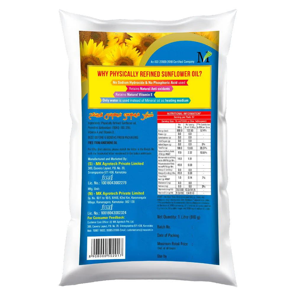Sunpure Refined Sunflower Oil, 1 L Pouch