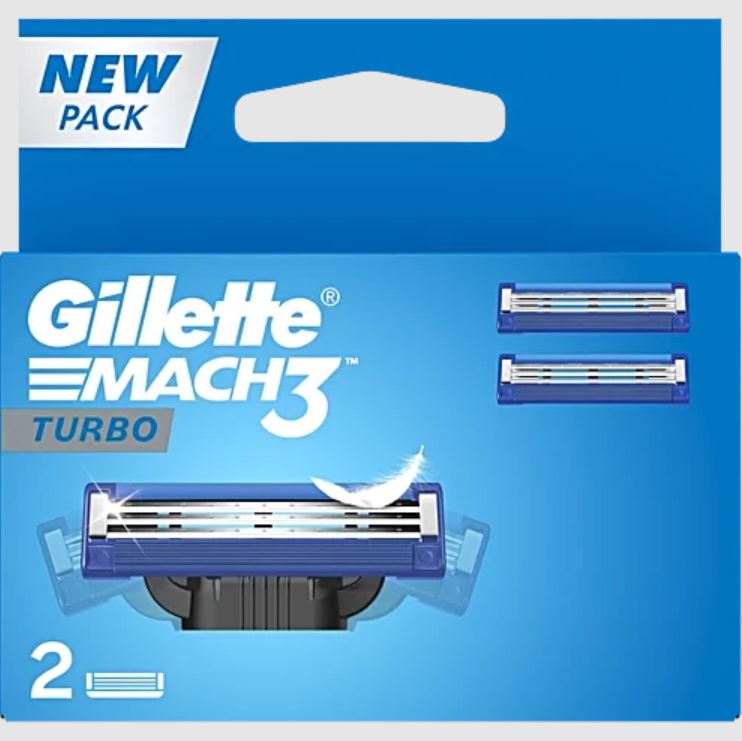 Gillette Mach3 Turbo Shaving Razor Cartridges, 2 pcs