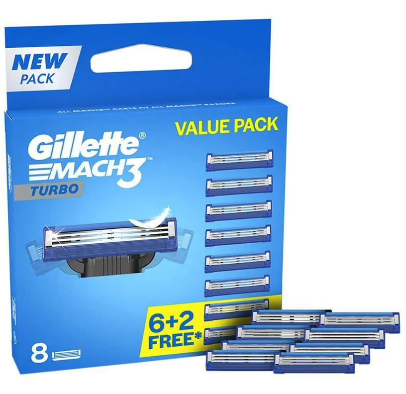 Gillette Mach3 Turbo Shaving Razor Cartridges, 6+2 pcs