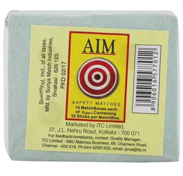 AIM Matches Box, 25 Sticks (Pack of 10)