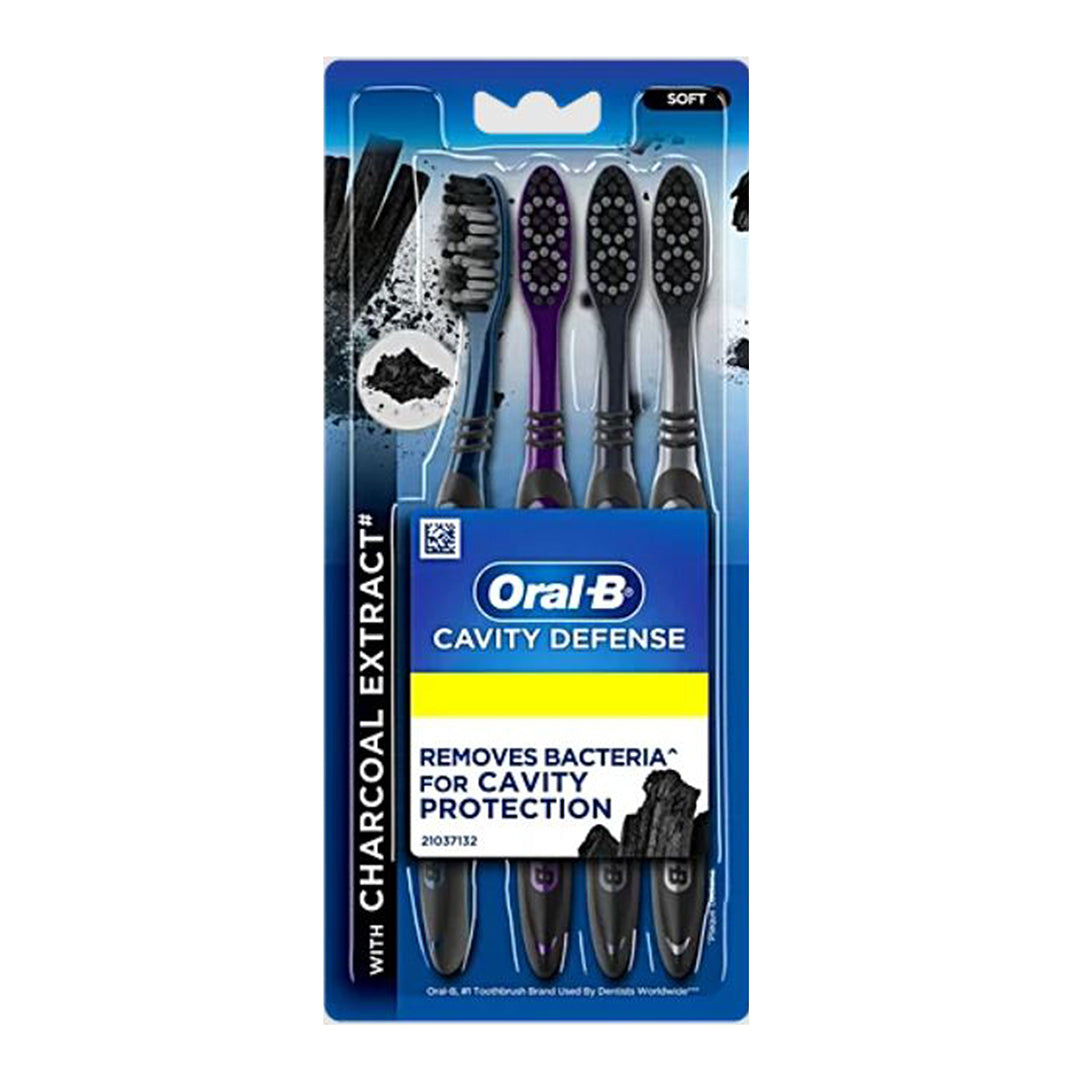 Oral-B Cavity Defense Toothbrush With Charcoal Extract, Soft, Cleans Deep, Removes Stain, 4 pcs